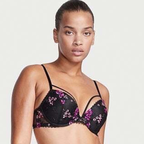 New! Victoria's Secret Very Sexy lace Push Up embroidery black floral, 16148 - Picture 2 of 14